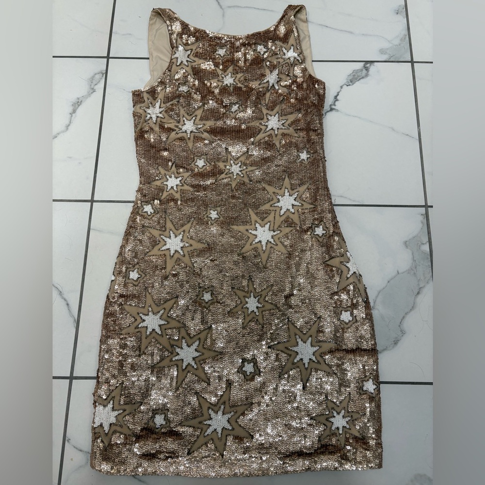 BHLDN Verseau Gold Silver and Cream Star Sequin Mini Dress